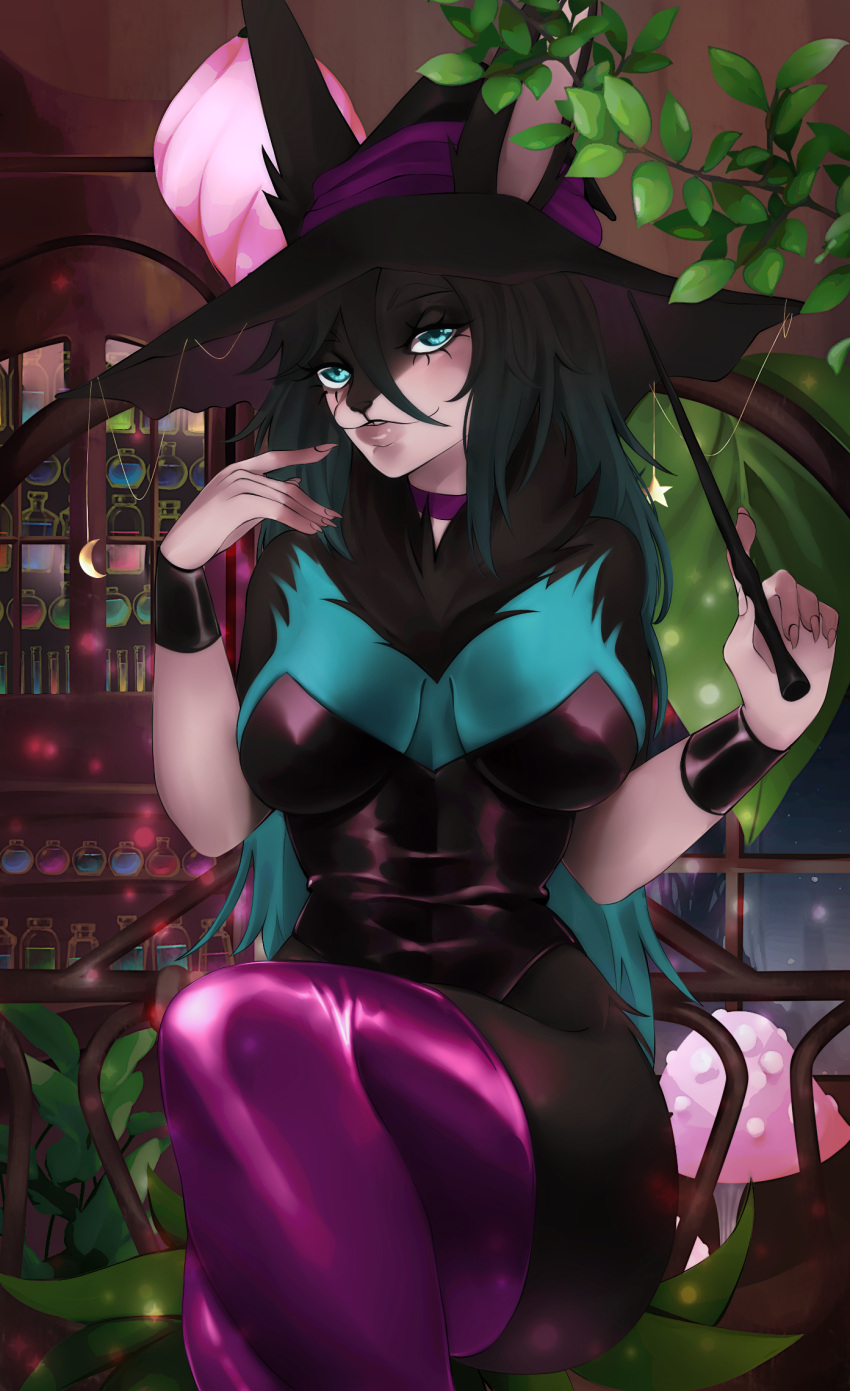 anthro female halloween hi_res holidays irushi000 latex magic_user wide_hips witch