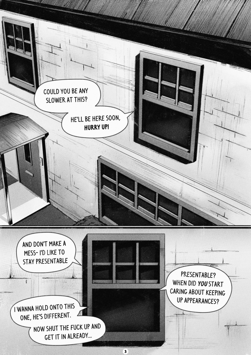 arcsuh black_and_white detailed_background dialogue digital_media_(artwork) english_text environment hi_res monochrome speech_bubble text zero_pictured