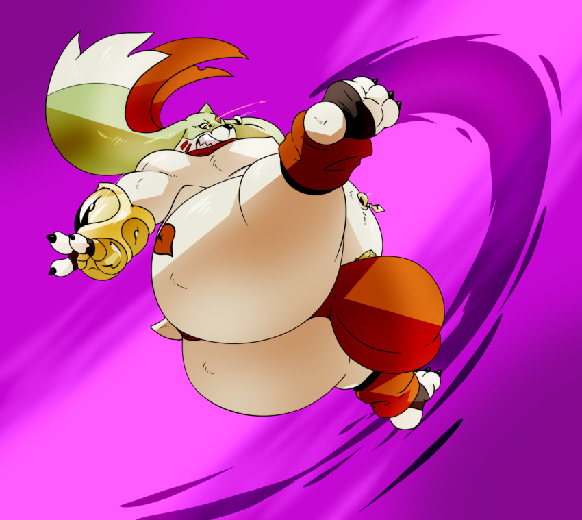 &lt;3 2023 a-side anthro bandai_namco belly big_bulge big_butt bulge butt butt_tattoo chubby_anthro chubby_male claws clenched_teeth clothing digimon digimon_(species) fangs fight fur gargomon glare glaring_at_viewer heart_tattoo hi_res kick long_ears looking_at_viewer looking_down looking_down_at_viewer low-angle_view male midair midair_combat mostly_nude motion_lines navel navel_piercing overweight overweight_anthro overweight_male piercing scarf slightly_chubby solo tattoo teeth thong toe_claws underwear wide_eyed