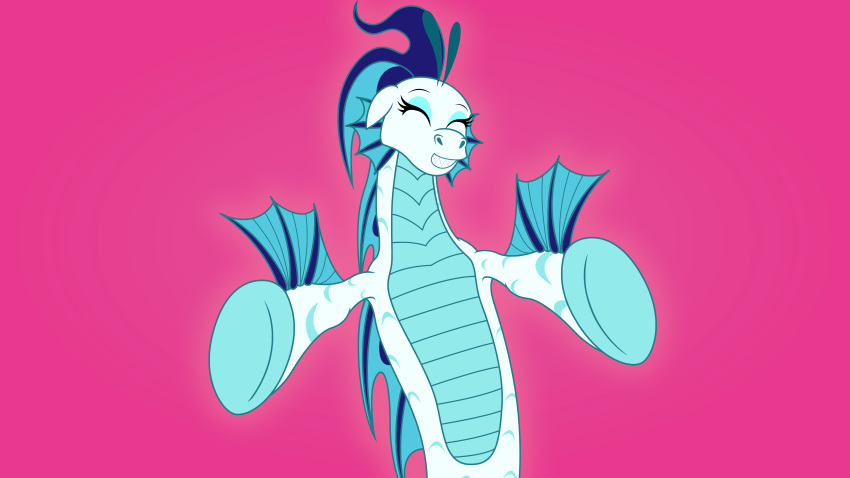 absurd_res blue_body blue_eyeshadow blue_scales equestria_girls eyes_closed eyeshadow female fin hasbro hi_res makeup meme my_little_pony outstretched_arms pink_background pogchamp scales simple_background smile solo sonata_dusk_(eg)