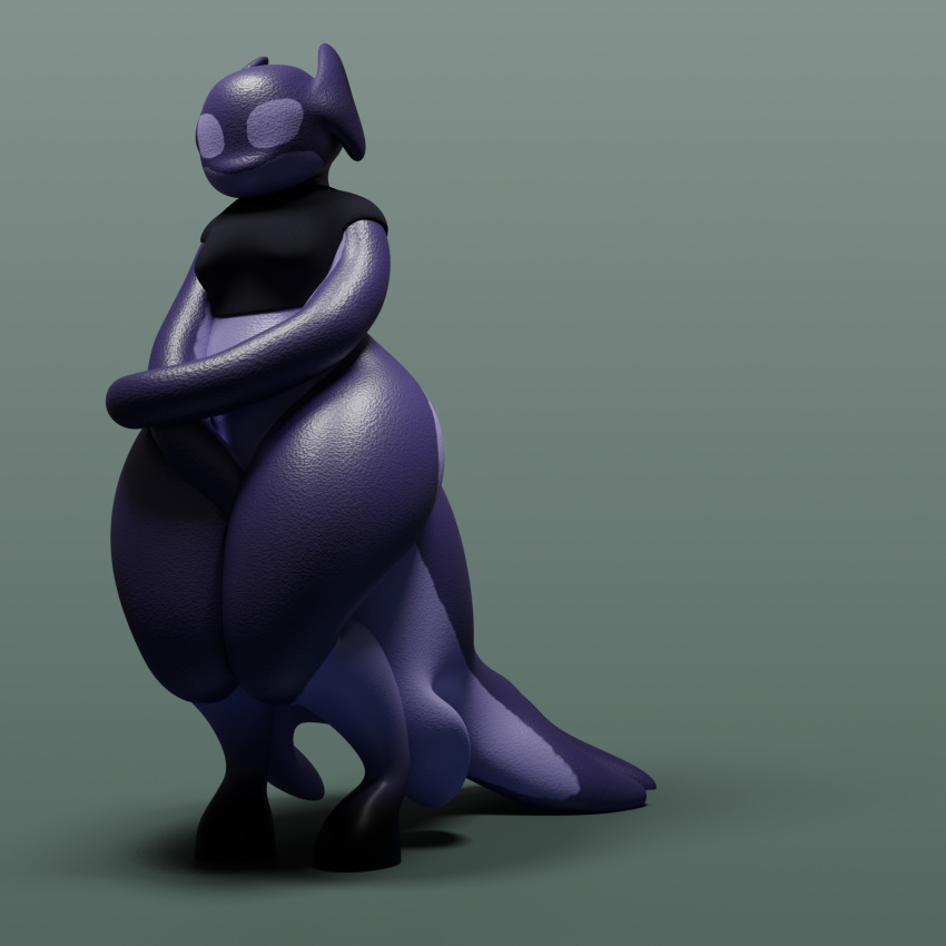 3d_(artwork) alien anthro black_hooves breasts clothed clothing countershade_arms countershade_face countershade_skin countershade_tail countershade_torso countershading digital_media_(artwork) dipstick_legs dipstick_limbs eyeless female fin gradient_background green_background hi_res hooves marine multicolored_body multicolored_skin neumodian psychpsyo purple_body purple_skin shirt simple_background solo tail tentacle_arms tentacles thick_thighs topwear two_tone_body two_tone_skin