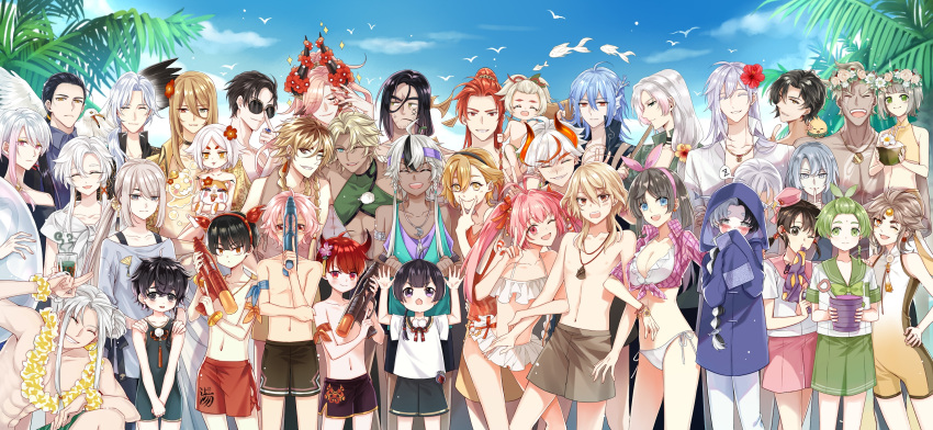+_+ 1girl 6+boys :3 :d ;d ^_^ abs adjusting_eyewear ahoge androgynous animal_ears animal_on_shoulder antenna_hair aqua_tank_top arm_around_shoulder armband armlet bad_food bangs_pinned_back bikini bird bird_on_shoulder black_choker black_hair black_hairband black_jacket black_pants black_shirt black_shorts blonde_hair blue_eyes blue_jacket blue_shirt blunt_bangs blush blush_stickers bodysuit boneless_carp_(the_tale_of_food) bow bow_hairband bowtie bracelet braid braised_trepang_(the_tale_of_food) breasts brown_eyes brown_hair bucket buddha's_temptation_(the_tale_of_food) bunching_hair candied_ginko_nut_(the_tale_of_food) candied_hawthorn_(the_tale_of_food) carrying cat chestnut_mouth chick chicken-shroom_pot_(the_tale_of_food) child child_carry choker choppy_bangs claypot_rice_(the_tale_of_food) cleavage closed_eyes closed_mouth cloud coconut collared_shirt coral_hair_ornament covering_mouth cow_ears cow_horns cowboy_shot crab-roe_soup_bun_(the_tale_of_food) crab_hair_ornament crop_top cup cured_meat_platter_(the_tale_of_food) dark-skinned_male dark_skin day dish_of_prosperity_(the_tale_of_food) diving_suit double_bun double_v drinking_glass dumpling_(the_tale_of_food) earrings east_longan_pearls_(the_tale_of_food) eight_immortals_(the_tale_of_food) expressionless eyeshadow facial_hair facial_mark facing_viewer feet_out_of_frame female_master_(the_tale_of_food) finger_to_mouth fins fish flower flower_bracelet flower_earrings flower_necklace flower_wreath flying_fish folded_fan folding_fan food forehead_jewel four-joy_meatballs_(the_tale_of_food) freckles frilled_bikini frills fruit gold_chicken_shred_(the_tale_of_food) gradient_hair green_bow green_bowtie green_eyes green_hair green_sailor_collar green_shirt green_shorts grey_eyes grey_hair grey_shirt grin group_picture hair_between_eyes hair_bun hair_flower hair_horns hair_ornament hair_over_one_eye hair_over_shoulder hair_pulled_back hair_ribbon hairband halterneck hand_fan hand_on_own_elbow hand_on_own_face hand_to_own_mouth hands_on_another's_shoulders har-gow_(the_tale_of_food) hat hazel_grouse_soup_(the_tale_of_food) head_fins head_wreath headband heart heart_facial_mark heterochromia hibiscus highres holding holding_another's_hair holding_bucket holding_cup holding_fan holding_food holding_fruit holding_innertube holding_water_gun honey_char-siu_(the_tale_of_food) horn_flower horns hu-geng_(the_tale_of_food) innertube jacket jewelry lamb_paomo_(the_tale_of_food) layered_shirt lei light_purple_hair locked_arms long_bangs long_hair longjing_shrimp_(the_tale_of_food) looking_at_viewer low_ponytail lu_wu_(the_tale_of_food) makeup male_swimwear mapo_tofu_(the_tale_of_food) mature_male medium_hair mini_hat mole mole_under_eye moon_cake_(the_tale_of_food) mouth_hold mugwort_riceball_(the_tale_of_food) multicolored_hair multiple_boys multiple_rings neckerchief necklace off-shoulder_shirt off_shoulder one_eye_closed open_clothes open_hands open_shirt orange_hair otoko_no_ko pants parted_bangs parted_lips patterned_clothing pendant pink_eyes pink_flower pink_hair pink_hairband pink_headwear pink_neckerchief pink_sailor_collar pink_shirt pink_shorts plaid plaid_shirt plumeria pom_pom_(clothes) ponytail popped_collar puckered_lips purple_eyes purple_tank_top red_eyes red_flower red_hair red_hairband red_nails red_ribbon ribbon ring rolling_donkey_(the_tale_of_food) sailor_collar sailor_shirt salute scar scar_on_face seagull seasoning_(the_tale_of_food) shirt short_eyebrows short_hair short_hair_with_long_locks shorts shovel shredded_jerky_(the_tale_of_food) shunde_raw_fish_(the_tale_of_food) shushing side-tie_bikini_bottom side_braid single_braid single_sidelock sitting_on_shoulder sleeping sleeping_upright sleeveless sleeveless_shirt smile sparkle split-color_hair spring_roll_(the_tale_of_food) stalk_in_mouth standing stinky_perch_(the_tale_of_food) streaked_hair stubble sunglasses swim_trunks swimsuit ta-a-mi_(the_tale_of_food) taibai_duck_(the_tale_of_food) taichi_taro_paste_(the_tale_of_food) tangyuan_(the_tale_of_food) tank_top tassel tassel_hair_ornament teeth the_tale_of_food tied_shirt toned toned_male topless_male trigger_discipline twintails two-finger_salute upper_teeth_only v v-shaped_eyebrows v_arms water_gun west_lake_fish_(the_tale_of_food) wetsuit white_bikini white_flower white_hair white_pants white_shirt wined_tangyuan_(the_tale_of_food) xialuo_yingling yellow_eyes yellow_eyeshadow yellow_flower yellow_shirt yulin_xiangyao_(the_tale_of_food) zzz
