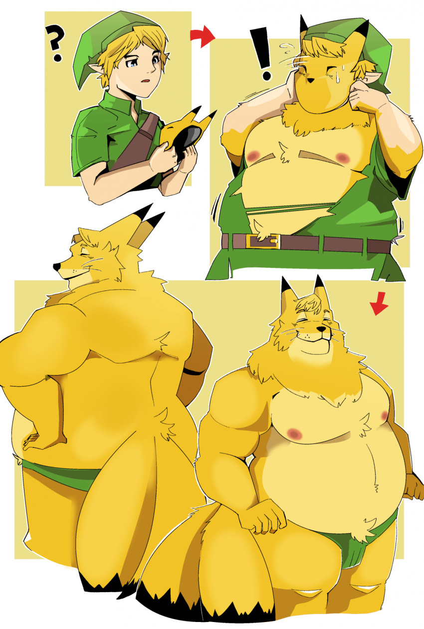 anthro canid canine clothed clothing coolietf digital_media_(artwork) expansion fur growth hair hi_res human humanoid humanoid_pointy_ears hylian keaton_(zelda) link looking_at_viewer male mammal musclegut muscular muscular_anthro muscular_male nintendo overweight simple_background solo species_transformation the_legend_of_zelda transformation wardrobe_malfunction weight_gain young_link