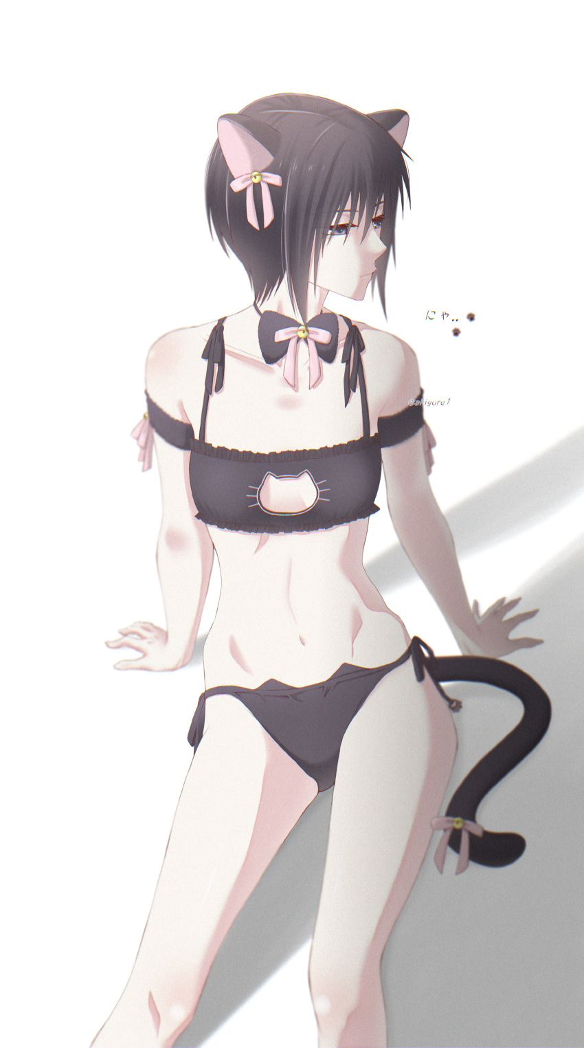 absurdres akigure1 animal_ears cat_ears cat_tail flat_chest fruits_basket hair_ribbon highres meow_nyang revealing_clothes ribbon sexy_or_cute? souma_akito tail