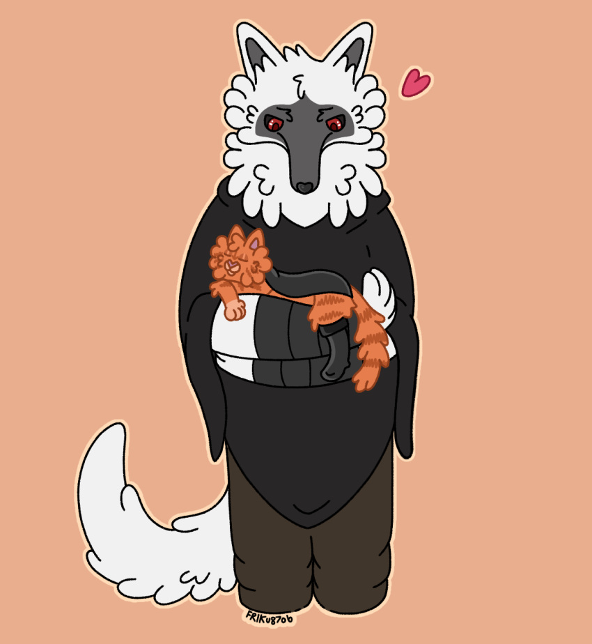 &lt;3 alleycat8706_(artist) anthro canid canine canis cheek_tuft clothing crossed_arms death_(puss_in_boots) domestic_cat dreamworks duo eyes_closed facial_tuft felid feline felis fluffy fluffy_tail fur fuzzy hi_res holding_partner holding_person looking_down male male/male mammal markings neck_tuft orange_body orange_fur puss_in_boots_(dreamworks) puss_in_boots_(film) puss_in_boots_the_last_wish red_eyes size_difference sleeping striped_body striped_markings stripes tabby_cat tail tuft white_body white_fur wolf wrapped_arms