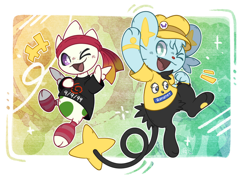 fan_character generation_2_pokemon generation_4_pokemon hi_res invalid_tag mario_bros nintendo ouroborotter pokemon pokemon_(species) pokemon_mystery_dungeon pokemon_oc shinx togetic wario yoshi