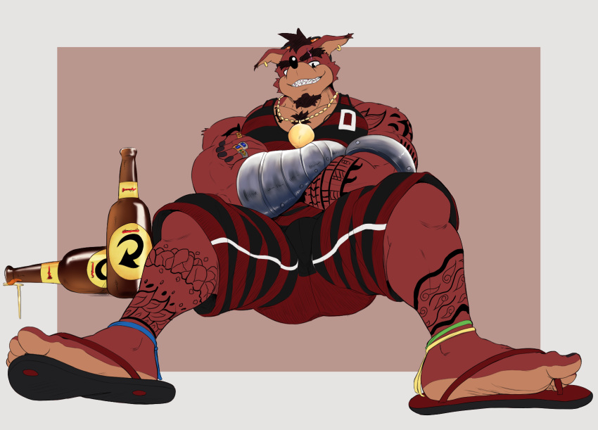 activision anthro clothed clothing crash_bandicoot_(series) crunch_bandicoot feet footwear fur grin hi_res insaneeighteen male muscular sandals smile solo toes topless