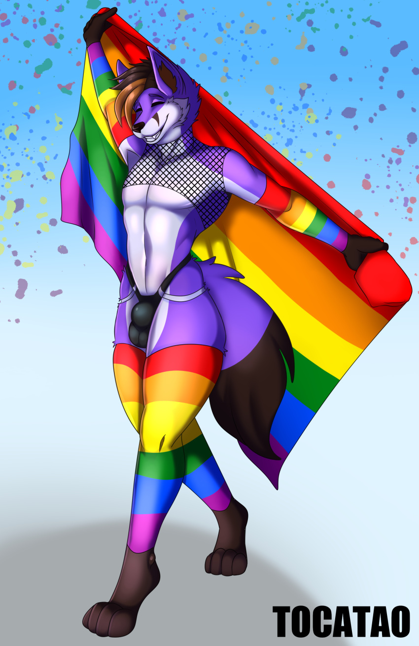 absurd_res anthro canid canine fox hi_res lgbt_pride male mammal pride_colors pride_month purple rainbow_flag rainbow_pride_flag rainbow_symbol solo tocatao