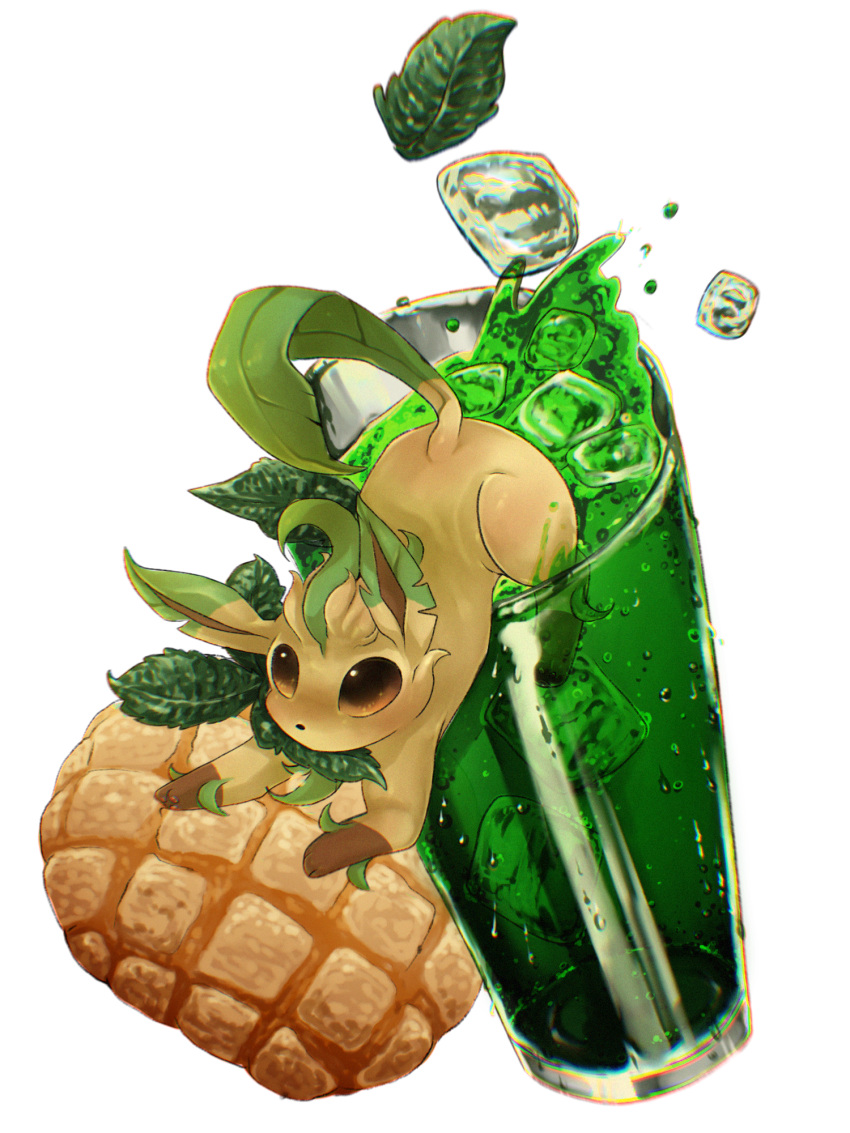 alpha_transparency bread chibi food highres leafeon melon_bread mothman1930 non-web_source pokemon self-upload