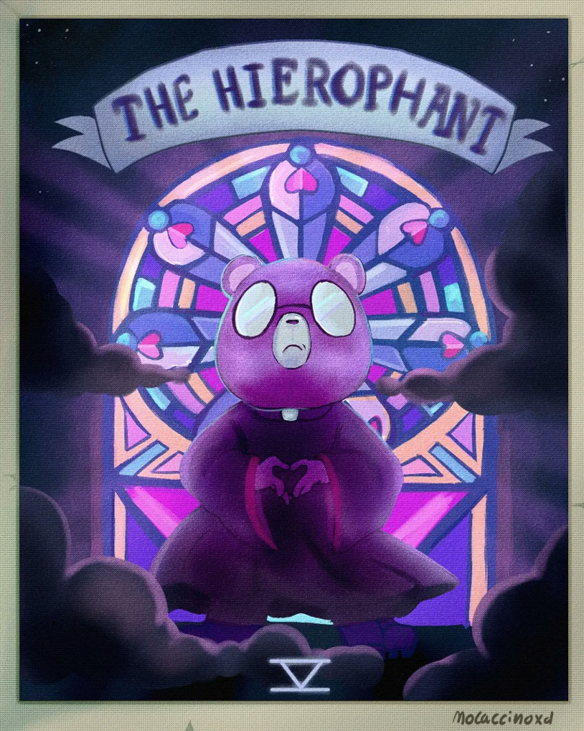 2023 anthro bear biped card clothed clothing cloud detailed_background eyewear glasses hi_res humanoid_hands mammal mocaccinoxd night padre_(unicorn_wars) priest purple_body solo tarot_card unicorn_wars
