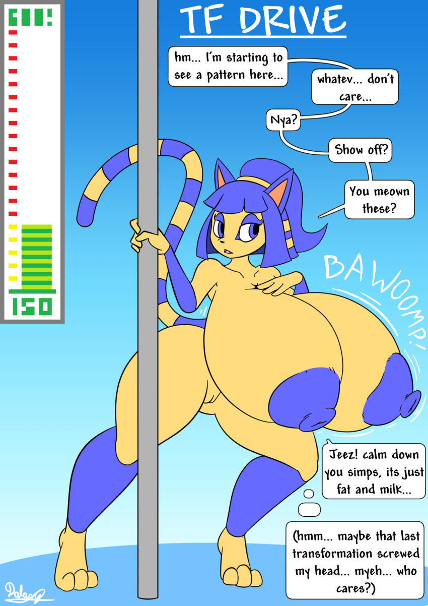 after_transformation animal_crossing ankha_(animal_crossing) anthro big_breasts brainwashing breasts crossgender d-6alaxy dancing domestic_cat felid feline felis female gender_symbol gender_transformation genitals hair hi_res legacy_(linkthehero5555) mammal mtf_crossgender mtf_transformation nintendo nude pole pole_dancing ponytail pussy solo symbol tail transformation