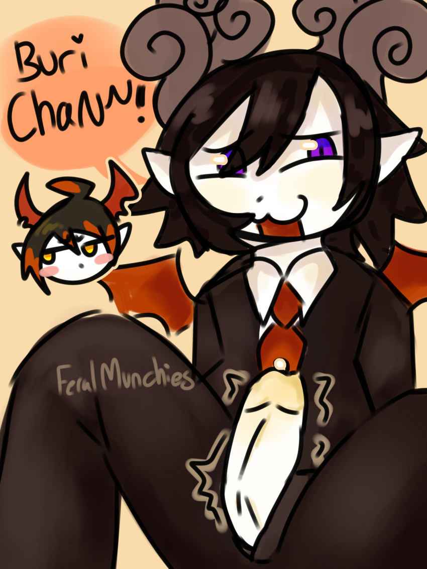 2023 :3 absurd_res aroused blush blush_lines chibi clothed clothing colored_sketch deity demon duo english_text erection feralmunchies fully_clothed funamusea genitals hi_res horn horned_humanoid humanoid humanoid_genitalia humanoid_penis ivlis male male/male not_furry penis satanick signature sketch solo_focus text throbbing_penis vein wings