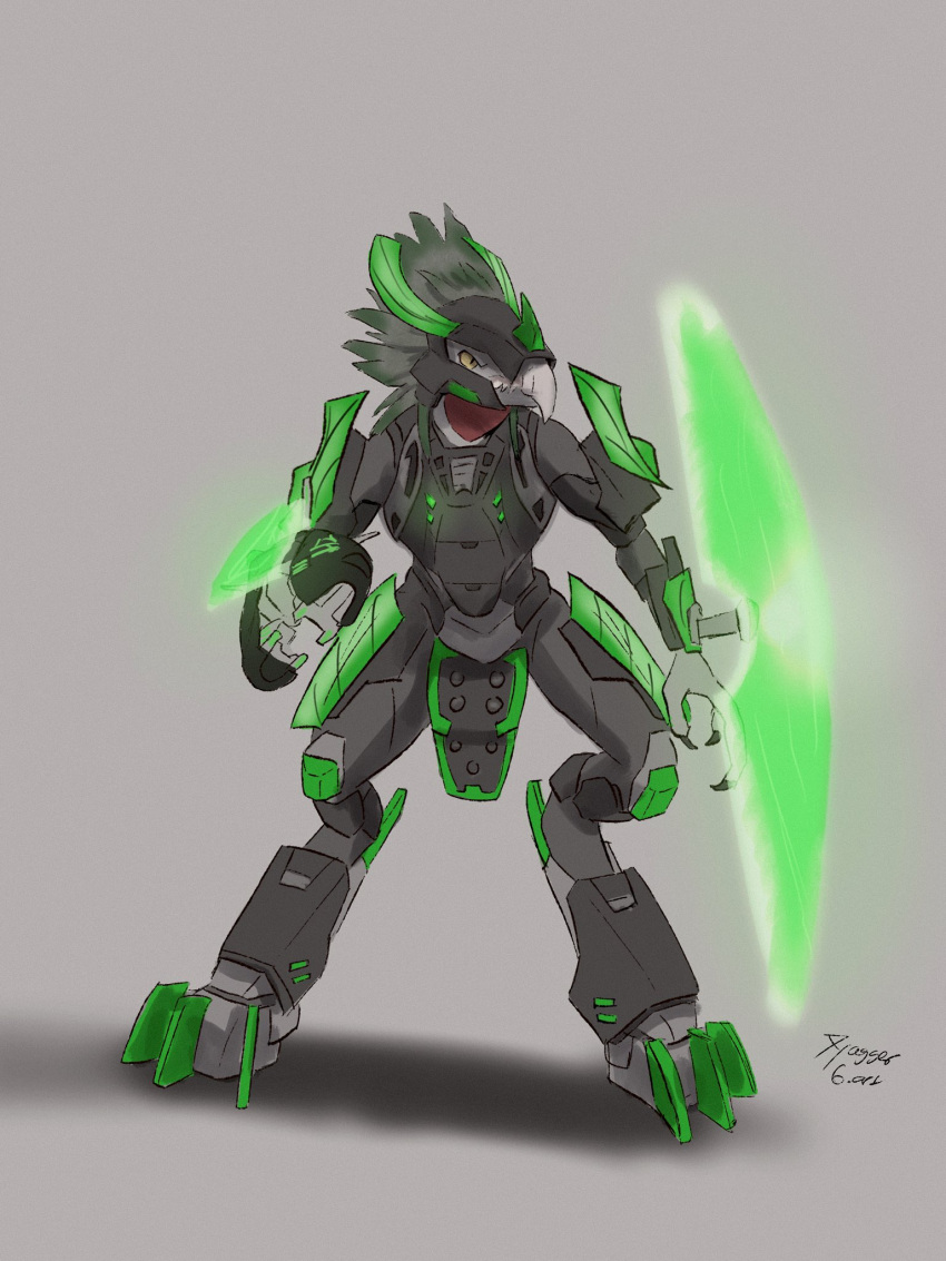 2023 3_fingers 3_toes akilae06 alien ambiguous_gender anthro armor avian avian_caruncle beak claws clothed clothing codpiece colored cuirass cuisse digitigrade energy_shield fangs feather_hair feathered_crest feathers feet finger_claws fingers full_armor greaves green_armor green_body green_feather_hair green_feathers grey_background grey_body grey_skin gun halo_(series) head_crest headgear helmet hi_res holding_gun holding_object holding_ranged_weapon holding_weapon kig-yar microsoft plasma_rifle pseudo_hair pupils ranged_weapon red_body red_neck red_skin scalie simple_background slit_pupils solo spaulder standing t'vaoan teeth toes weapon xbox_game_studios yellow_eyes