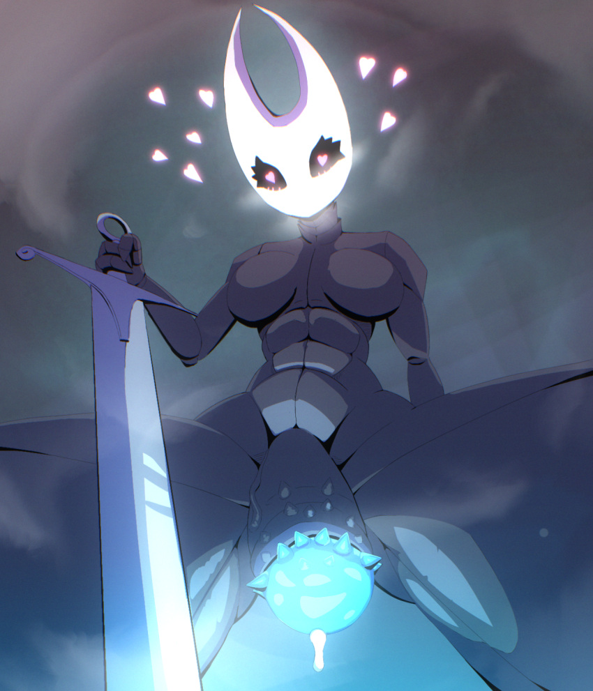 &lt;3 &lt;3_eyes aroused arthropod barbed_humanoid_penis blush blush_lines breasts crossgender exoskeleton featureless_breasts female ftg_crossgender fti_crossgender genitals glowing glowing_genitalia glowing_penis gynomorph hi_res holding_object holding_weapon hollow_knight hornet_(hollow_knight) humanoid_genitalia humanoid_penis hybrid_genitalia hybrid_penis insect intersex looking_at_viewer melee_weapon penile_spines penis permaclot shaded simple_background solo steam sword team_cherry weapon