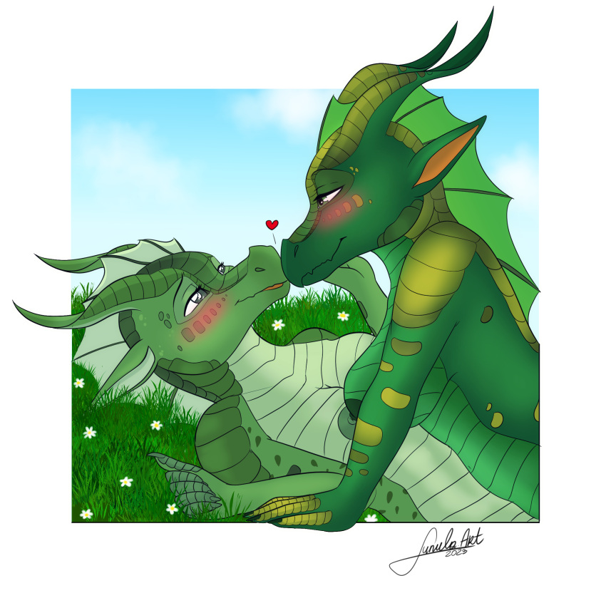 &lt;3 anthro big_breasts blush breasts canon_couple cloudy_sky countershade_torso countershading dragon duo female female/female female_on_bottom female_on_top flower gold_scales grass green_body green_scales hand_on_face hi_res imminent_sex intimate leafwing_(wof) lgbt_character lgbt_couple lunula_(artist) multicolored_body multicolored_scales nipples non-mammal_breasts non-mammal_nipples nude on_bottom on_top plant public public_nudity romantic romantic_couple scales smile sundew_(wof) tasteful_nudity willow_(wof) wings_of_fire