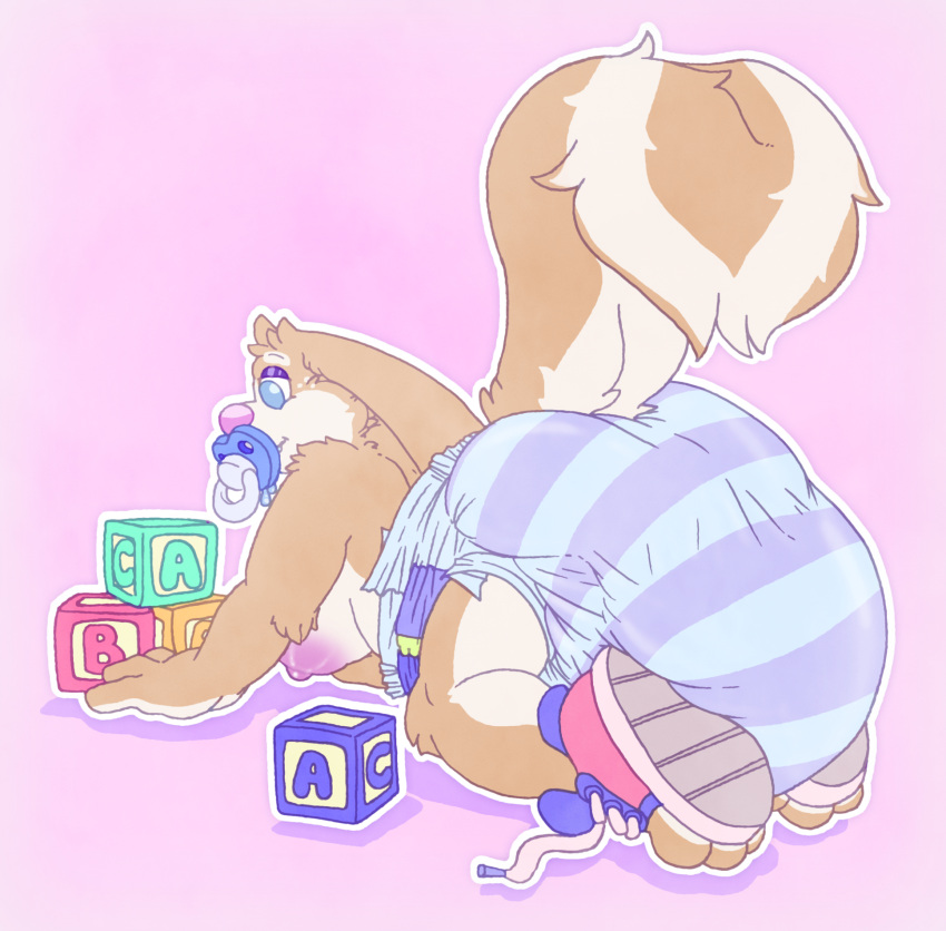 anthro befuddledbunny breasts clothing diaper feces female footwear hi_res hybrid lagomorph leporid mammal mephitid messy_diaper object_in_mouth pacifier pacifier_in_mouth rabbit shoes skunk soiled_diaper soiling solo