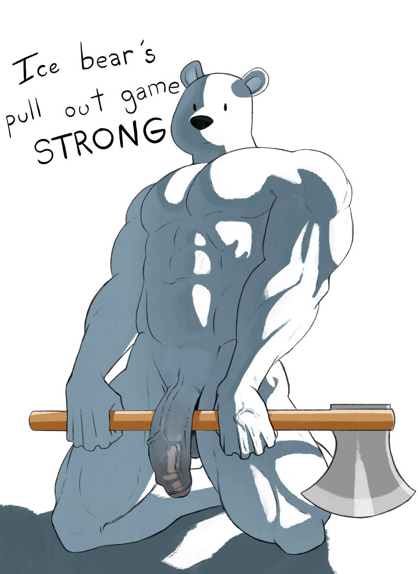 2021 :| abs absurd_res anthro backlighting balls barazoku bear biceps big_muscles black_nose cartoon_network english_text foreskin front_view full-length_portrait genitals half-erect hi_res holding_axe humanoid_genitalia humanoid_penis ice_bear kneeling light lighting looking_at_viewer male mammal muscular muscular_male navel nude partially_retracted_foreskin pecs penis polar_bear portrait pose presenting presenting_penis quads shadow simple_background solo text triceps tush ursine vein veiny_penis we_bare_bears white_background