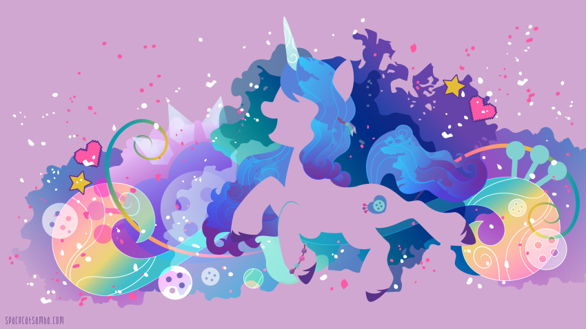 &lt;3 abstract_background absurd_res blue_hair blue_tail bracelet equid equine female fur gradient_hair hair hasbro hi_res hooves horn izzy_moonbow_(mlp) jewelry mammal mlp_g5 my_little_pony open_mouth open_smile pink_body pink_fur pink_theme purple_hair purple_tail sambaneko smile tail unicorn wallpaper