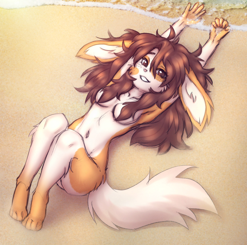 anthro beach elronya fan_character female freckles hair lagomorph leporid long_hair long_tail mammal rabbit ronya seaside solo suvi_(elronya) tail wave