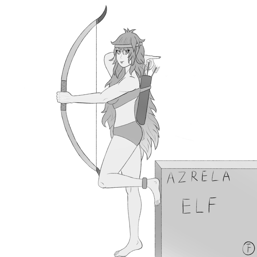 1:1 4k arrows azrela bow_(weapon) breasts clothed clothing digital_media_(artwork) elf female hair hi_res human humanoid looking_at_viewer mammal onetruefanatyk ranged_weapon simple_background solo topwear weapon