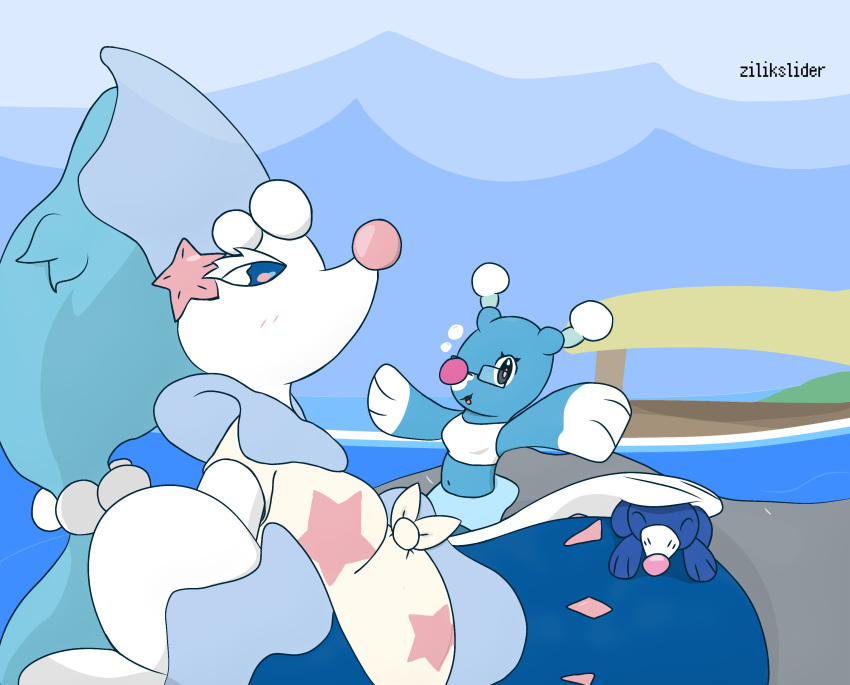 absurd_res ambiguous_gender anthro brionne female female/female generation_7_pokemon group hi_res holidays mature_female mother's_day mother_(lore) mother_and_child_(lore) navel nintendo parent_(lore) parent_and_child_(lore) pokemon pokemon_(species) popplio primarina sea slightly_chubby trio water zilikslider