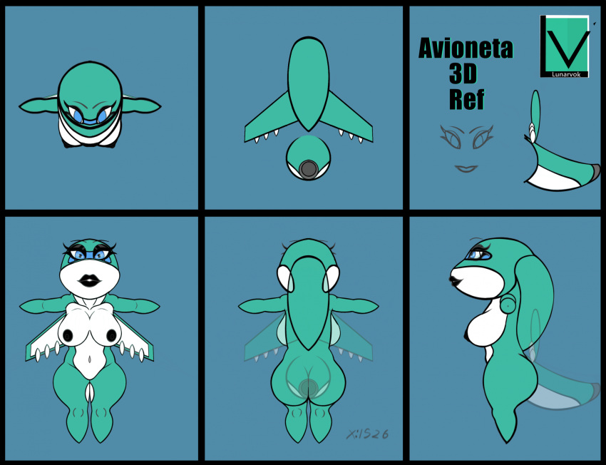 2020 aircraft aircraft_humanoid anthro areola avi_(lizzyglizzy) big_breasts big_butt biped black_areola black_lips black_lipstick black_nipples blue_eyes breasts butt english_text female green_body green_wings hi_res lips lipstick living_aircraft living_machine living_vehicle lizzyglizzy machine makeup model_sheet multicolored_body navel nipples solo text thick_thighs two_tone_body vehicle white_body white_wings wide_hips wings