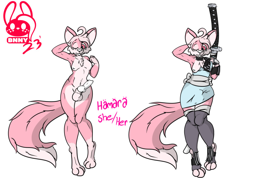 alpha_channel armor canid canine digitigrade_paws female fox hi_res knot mammal melee_weapon nude pink succubusbnny sword weapon