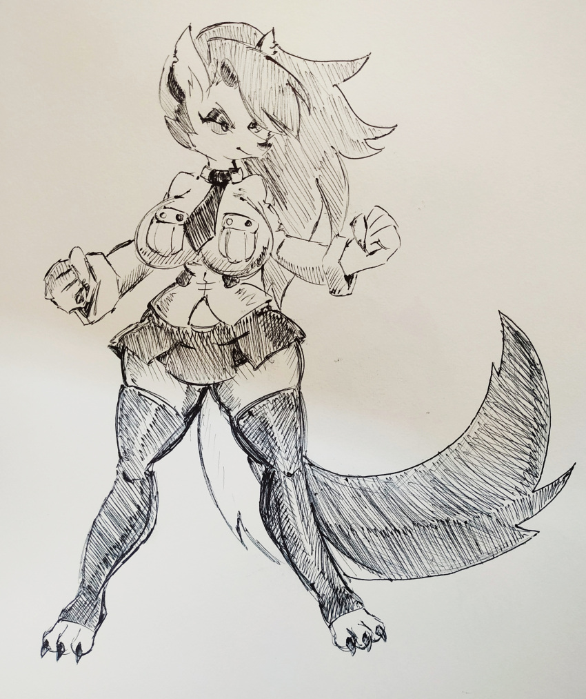 2023 absurd_res anthro big_breasts big_tail black_and_white bottomwear breasts canid canid_demon claws clothing curvy_figure demon eyelashes female filia fingers fluffy fluffy_tail hair hellhound helluva_boss hi_res hourglass_figure legwear long_hair long_tail loona_(helluva_boss) mammal monochrome necktie paws pikapika212 sketch skirt skullgirls small_waist smile snout solo tail thick_thighs thigh_highs voluptuous wide_hips