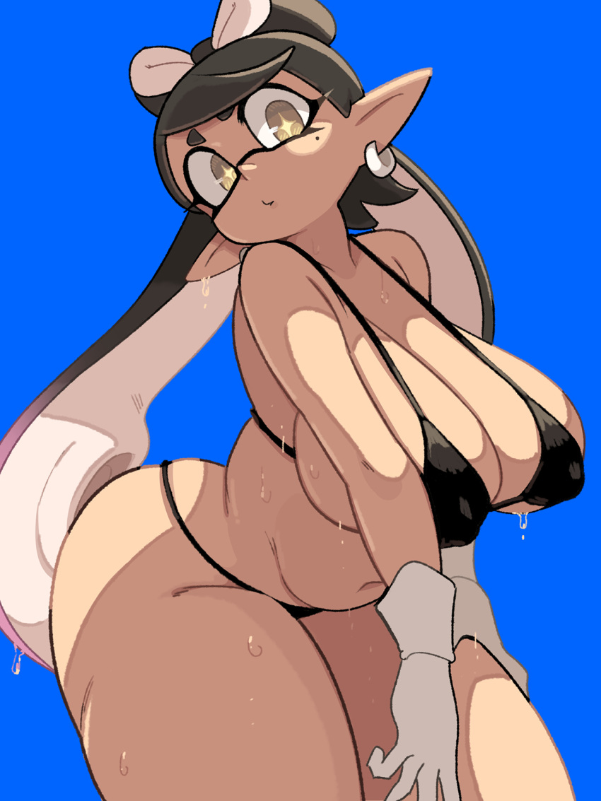 animal_humanoid bent_over big_breasts bikini blue_background breasts callie_(splatoon) cephalopod cephalopod_humanoid clothing female gloves handwear hi_res huge_breasts humanoid humanoid_pointy_ears inkling looking_at_viewer marine marine_humanoid mollusk mollusk_humanoid nintendo not_furry pseudo_hair pupils simple_background solo splatoon swimwear tentacle_hair tentacles unusual_pupils wet yuta_agc