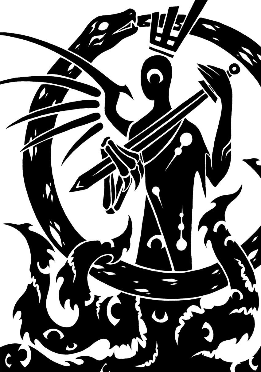 1_eye 1_wing 2014 3_claws 3_fingers black_and_white bone_wings claws clothing crown digital_drawing_(artwork) digital_media_(artwork) fangs feral finger_claws fingers flesh_creature headgear hi_res holding_object holding_sword holding_weapon humanoid male melee_weapon monochrome multi_eye multi_mouth ouroboros reptile restricted_palette scales scalie scp-2075 scp_foundation silhouette simple_background snake solo sunnyclockwork sword taur teeth tentacle_eye tentacle_monster tentacle_mouth tentacles toga torn_clothing weapon white_background winged_humanoid wings