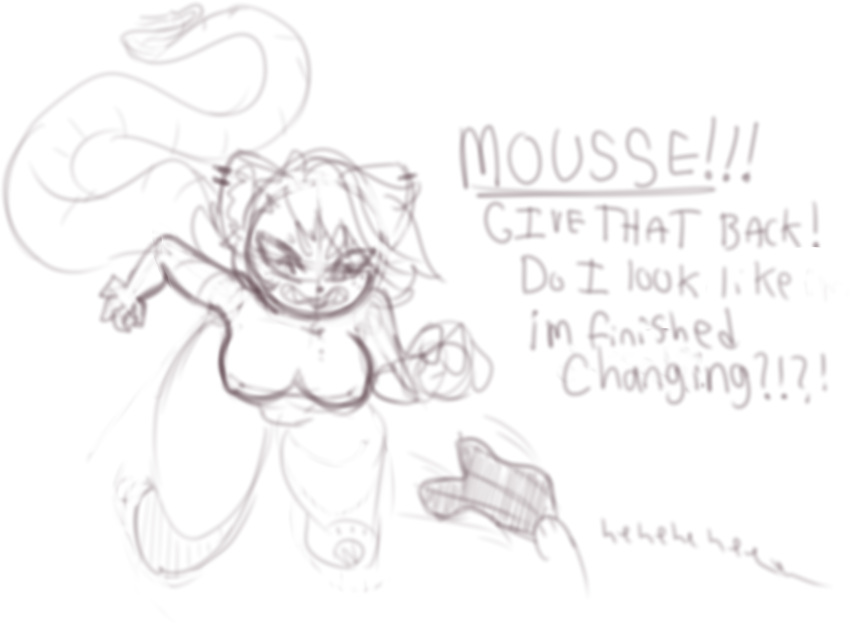 anthro big_tail dialogue ear_piercing ear_ring female freckles hi_res huge_tail hyper hyper_tail long_tail mammal mouse mousse_(pixxibunny) murid murine nipples piercing pixxibunny ring_piercing rodent skinny_tail small_ears tail tiramisu_(pixxibunny)