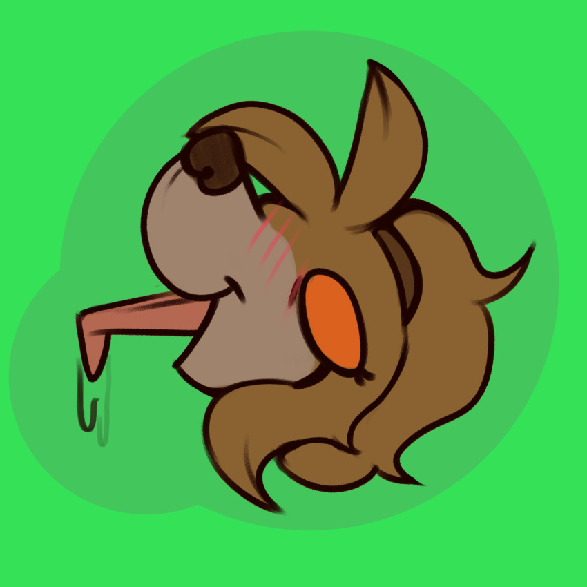 absurd_res anthro bird_dog blush blush_lines brown_body brown_fur brown_hair canid canine canis chibi cocker_spaniel diadorin domestic_dog floppy_ears fur green_background hair hi_res hunting_dog long_hair male mammal nugget_(diadorin) open_mouth open_smile orange_sclera simple_background smile solo spaniel sticker tongue tongue_out wide_eyed