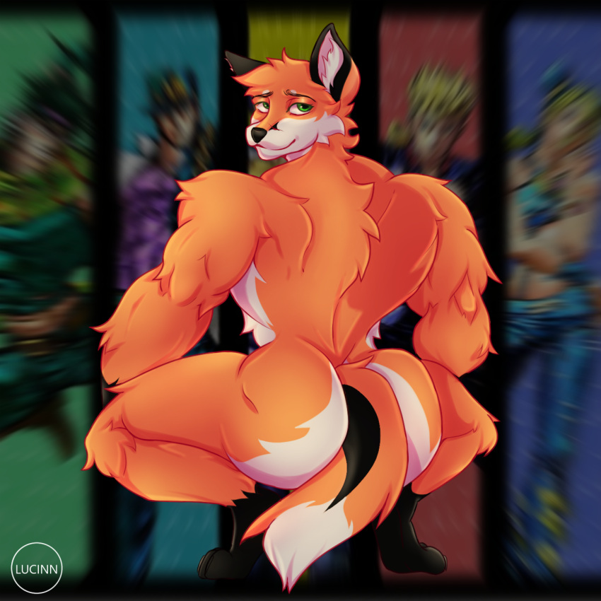 anthro big_(disambiguation) butt canid canine fox hi_res lucinn male mammal red solo