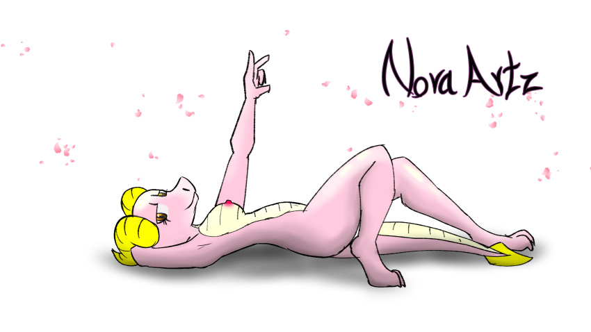 16:9 breasts hi_res iso_(novaarts) kobold laying_on_ground looking_at_viewer nipples novaarts nude stretching widescreen