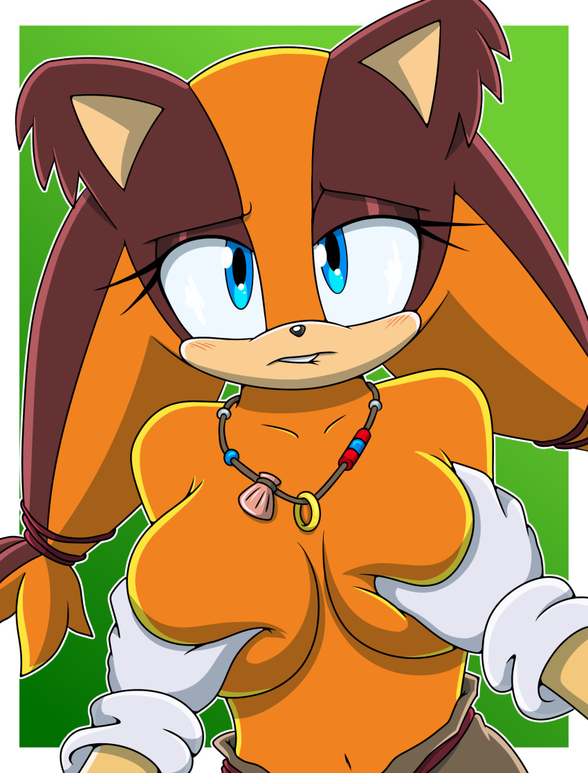 2023 anthro badger big_breasts blush breast_grab breasts clothing duo female gloves hand_on_breast handwear hi_res jewelry mammal mustelid musteline necklace sega sonic_boom sonic_the_hedgehog sonic_the_hedgehog_(series) sonicguru sticks_the_jungle_badger