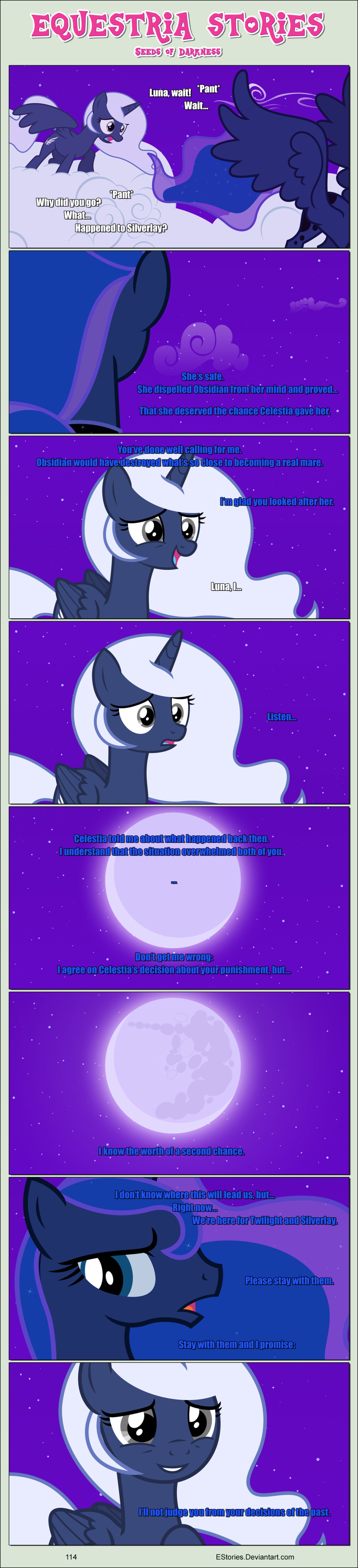 absurd_res black_border border clear_sky cutie_mark dialogue duo equid equine estories female feral folded_wings friendship_is_magic frown full_moon glancing_back hasbro hi_res holly_(estories) horn light long_image mammal moon moonlight my_little_pony night night_time on_a_cloud open_mouth princess_luna_(mlp) regalia spread_wings tall_image winged_unicorn wings