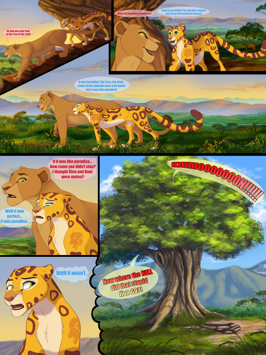 absurd_res acacia blue_eyes blue_sky carnivore cheetah cloud dark_wolf2018 dialogue disney duo felid feline female feral fuli fur green_eyes hi_res lion looking_at_another looking_back looking_over_shoulders lynxbrush mammal markings morning mountain mountain_range nala open_mouth pantherine plains plant pride_lands pride_rock quadruped savanna sky speech_bubble spots spotted_body spotted_fur spotted_markings striped_markings striped_tail stripes sunny sunrise tail tail_markings tawny_fur the_lion_guard the_lion_king tree tree_of_life yellow_body yellow_fur
