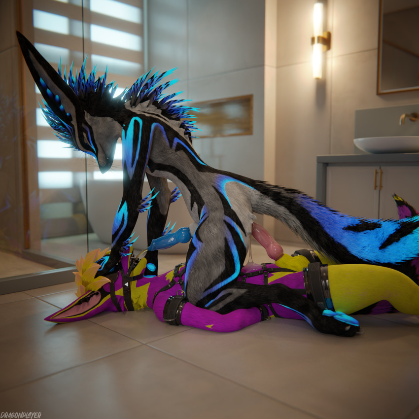 1:1 3d_(artwork) 4k absurd_res animal_genitalia animal_penis anthro anthro_on_anthro arms_tied balls bathroom bathroom_floor bdsm biped blender_(software) blender_cycles blindfold blue_body blue_fur blue_penis bodily_fluids bondage bondage_gear bound butt canid canine canine_genitalia canine_penis claws clothing cuff_(restraint) cuffs_(clothing) cum cum_drip cum_dripping_from_anus cum_dripping_from_penis cum_in_ass cum_inside cum_on_belly cum_on_body cum_on_butt digital_media_(artwork) dominant dominant_male dragonplayer dragonplayer_(character) drinking drinking_urine dripping duo ejaculation erection feet forced fox fur gag gagged genital_fluids genitals grey_body hair hand_in_mouth hand_on_head hands_behind_back harness hi_res hindpaw humiliation inside kneeling knot latex latex_clothing legs_tied looking_at_another lying male male/male male_peed_on male_peeing male_peeing_on_male mammal multicolored_body muzzle_gag on_back on_ground open_mouth orgasm paws peeing penis pink_penis pinned_to_floor purple_body reflection restraints rexouium ring_gag sex sitting_on_another slim slim_anthro slim_male slim_sub smile spread_legs spreading submissive submissive_male tail teasing teasing_with_butt teom99 tight_clothing toilet_slave urine urine_in_mouth urine_on_face urine_stream watersports white_body yellow_body