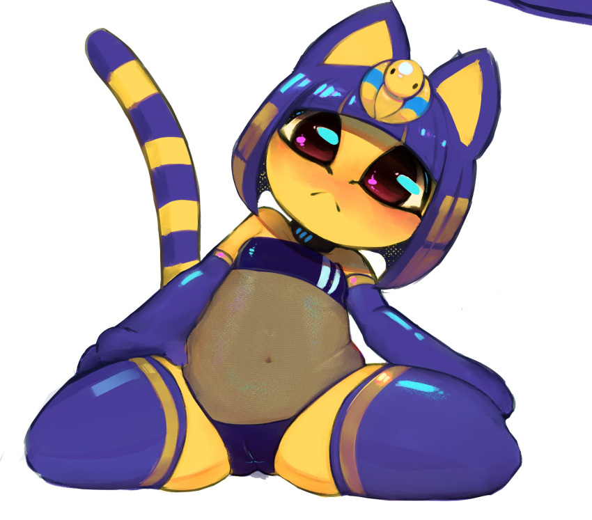 animal_crossing ankha_(animal_crossing) armwear clothing felid feline female gris_swimsuit hi_res legwear looking_at_viewer mammal meme meme_clothing nintendo one-piece_swimsuit short_stack sitting solo sweetiesoul swimwear tagme translucent translucent_clothing translucent_swimwear