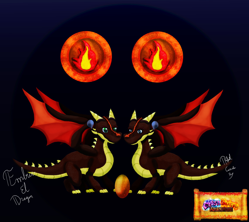 absurd_res dragon duo egg embrioeldragon female feral fire hi_res male tail wings