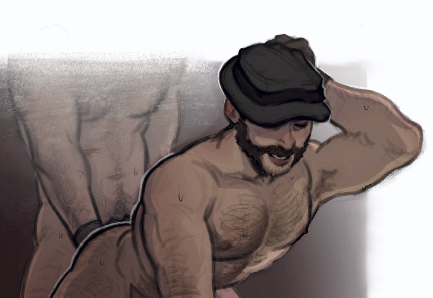 2boys abs adjusting_clothes adjusting_headwear all_fours anal arm_hair ass_hair bara beard beard_stubble body_hair call_of_duty call_of_duty:_modern_warfare_2 captain_price chest_hair facial_hair feet_out_of_frame gloves hairy hat highres large_pectorals leg_hair male_focus mature_male mohawk multiple_boys muscular muscular_male nipples pectorals sex short_hair soap_(modern_warfare_2) solo_focus sweat thick_thighs thighs yaoi yuli_(bbgyz44)