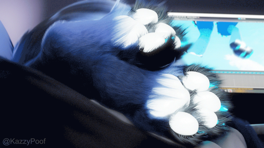 ambiguous_gender animated anthro black_toes blue_body blue_claws blue_fur claws drakenstalk feet ferrin fluffy_paws foot_focus fur kazzypoof male pawpads paws short_playtime solo tail teasing unity white_pawpads