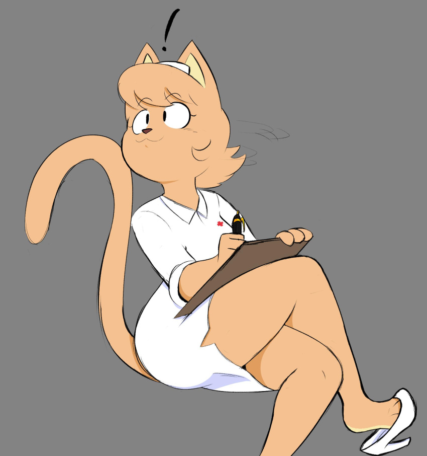 + 2019 3_toes 4_fingers :3 anthro belle_(kabula) biped black_nose black_text breasts cat_tail clipboard clothed clothed_anthro clothed_female clothing colored colored_sketch countershade_feet countershading crossed_legs digital_drawing_(artwork) digital_media_(artwork) domestic_cat dress exclamation_point eyebrow_through_hair eyebrows eyelashes feet felid feline felis female female_anthro fingers footwear front_view fur grey_background hair hat head_turned headgear headwear hi_res holding_clipboard holding_object holding_pen kabula_(artist) long_tail low-angle_view mammal mouth_closed nurse nurse_clothing nurse_hat nurse_headwear nurse_uniform orange_body orange_ears orange_fur orange_hair orange_tail pen prick_ears red_cross shoe_dangle shoes simple_background sitting sketch solo tail text toes translucent translucent_hair uniform white_clothing white_dress white_footwear white_hat white_headwear white_high_heels white_shoes