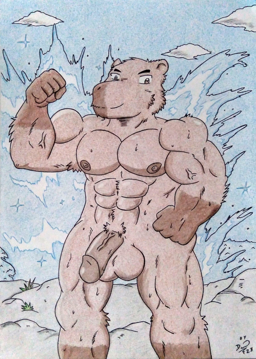 abs anthro areola balls barazoku biceps big_balls big_muscles black_eyebrows brown_areola brown_balls brown_body brown_eyes brown_fur brown_nipples brown_penis capybara caviid cloud dashthefox day eyebrows flexing flexing_bicep flexing_muscles fur genitals hi_res huge_balls huge_muscles male mammal manly moobs muscular muscular_anthro muscular_legs muscular_male nipples nude obliques pecs penis pose rock rodent seaside smile solo thick_penis traditional_media_(artwork) vein veiny_arms veiny_muscles veiny_penis wave wet wet_body