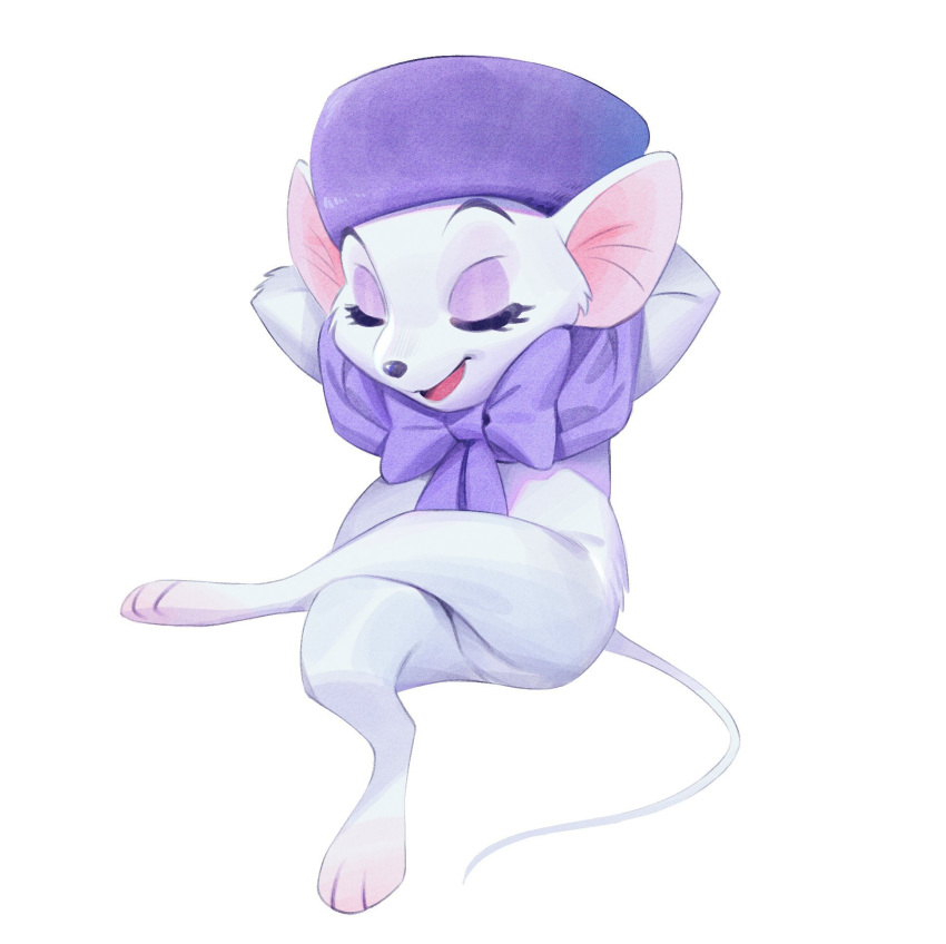 anthro aruurara chapka clothing crossed_legs disney eyelashes eyeshadow female hat headgear headwear hi_res makeup mammal miss_bianca_(the_rescuers) mostly_nude mouse murid murine rodent semi-anthro solo the_rescuers_(disney)