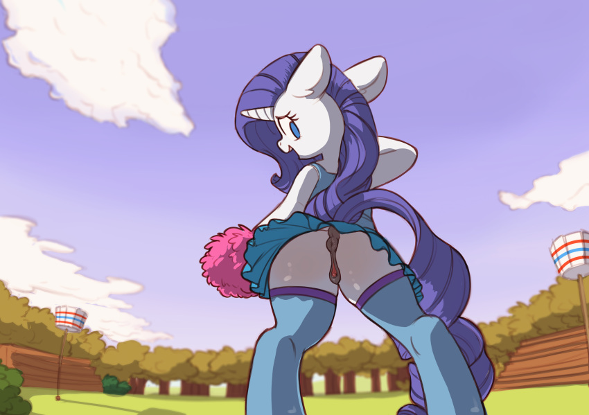 absurd_res animal_genitalia animal_pussy anus bottomwear butt clothing equid equine equine_genitalia equine_pussy female friendship_is_magic genitals hair hasbro hi_res horn legwear mammal my_little_pony pom_poms purple_hair pussy rarity_(mlp) skirt solo thigh_highs unicorn yoditax