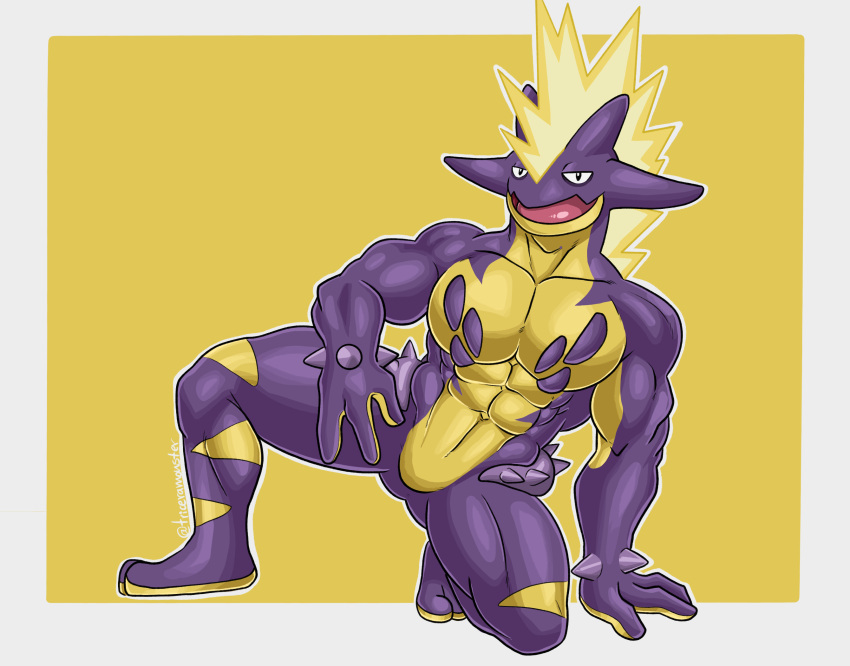 anthro generation_8_pokemon hi_res male nintendo pokemon pokemon_(species) simple_background solo toned_muscles toxtricity triceramonster