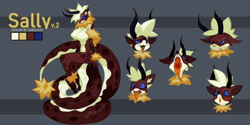 adopt anthro blue_eyes demon female fluffy living_tail reptile scalie small_tooths smolevn snake snake_tail tail unusual_anatomy unusual_tail yelow_hair