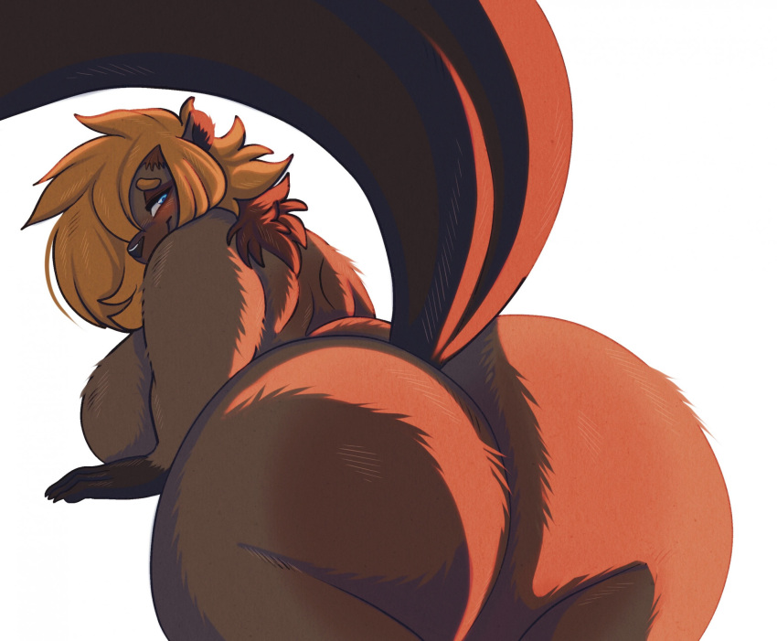 2023 anthro back_boob beaver big_breasts big_butt blue_eyes blush breasts brown_body brown_fur butt digital_media_(artwork) female fur hi_res huge_butt hyper hyper_butt looking_at_viewer looking_back mammal nude overweight overweight_female penni-chan69 rear_view rodent solo thick_thighs wide_hips