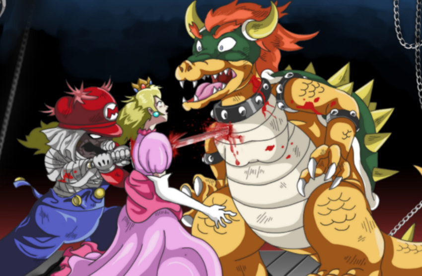 atpwbe bowser bowserfinallydoesntexist death highres mario mario_(series) murder non-web_source princess_peach purified revenge sword tde weapon